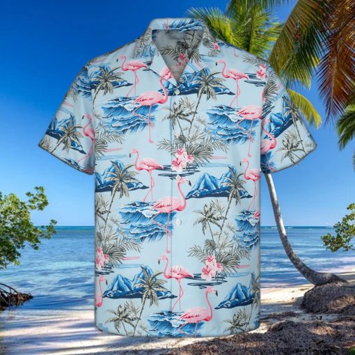 3D Blue Flamingo Island Sleeve Summer Beach Hawaiian Shirt