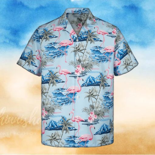 3D Blue Flamingo Island Sleeve Summer Beach Hawaiian Shirt