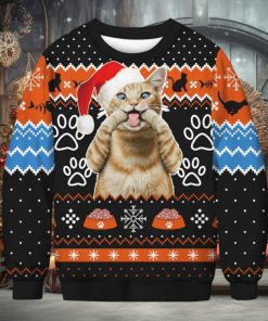 3D Cat Print Christmas Meo Eat Sweater