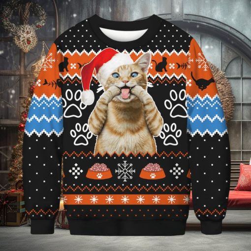 3D Cat Print Christmas Meo Eat Sweater