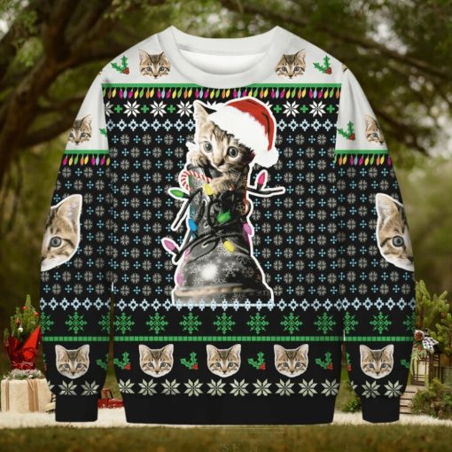 3D Cat Print Christmas Meo Sweater