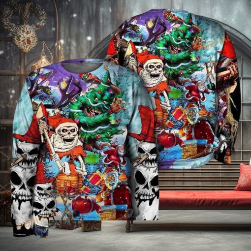 3D Christmas And Skull Scary Ugly Sweater