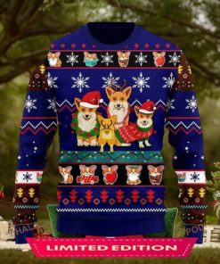 3D Corgi Cute Noel MC Christmas Blue Funny Ugly Sweater