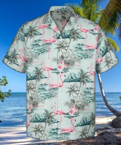 3D Mint Flamingo Island Short Sleeve Summer Beach Hawaiian