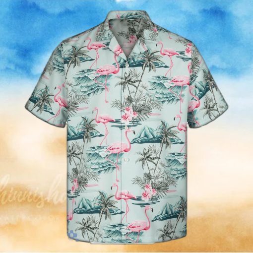 3D Mint Flamingo Island Short Sleeve Summer Beach Hawaiian