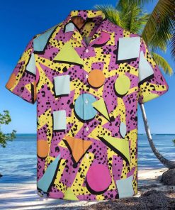 3D Pink Design With Colorful Retro Short Sleeve Summer Beach Hawaiian