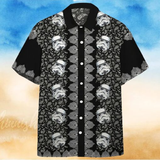 3D Star Wars Bandana Pattern White Pattern Black Background Hawaiian Shirt