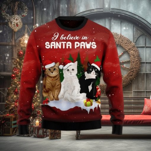 3D Sweater Christmas Cat Santa Paws