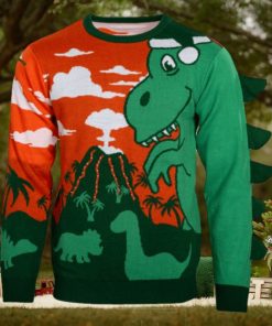 3D T Rex Light Up Volcano Ugly Christmas Sweater