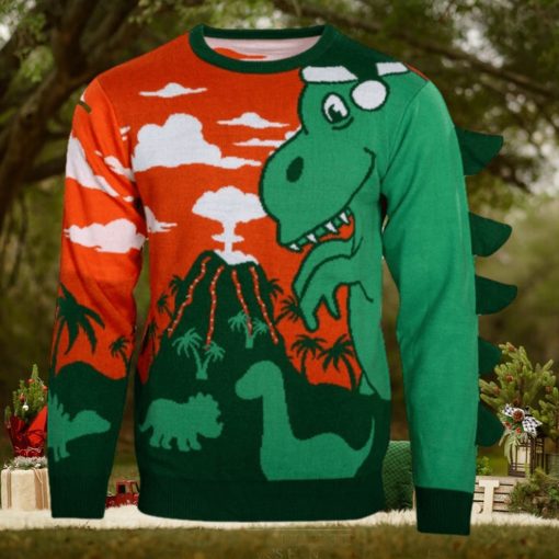 3D T Rex Light Up Volcano Ugly Christmas Sweater