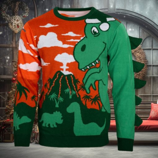 3D T Rex Light Up Volcano Ugly Christmas Sweater