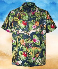 3D Trex Dinosaur Loves Pineapple Short Sleeve Summer Beach Hawaiian Shirt