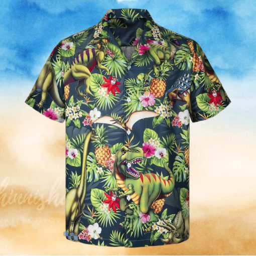 3D Trex Dinosaur Loves Pineapple Short Sleeve Summer Beach Hawaiian Shirt