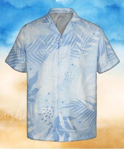 3D Tropical Blue Floral Leaves Short Sleeve Summer Beach Hawaiian