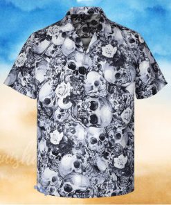 3D White Floral Skull Short Sleeve Summer Beach Hawaiian