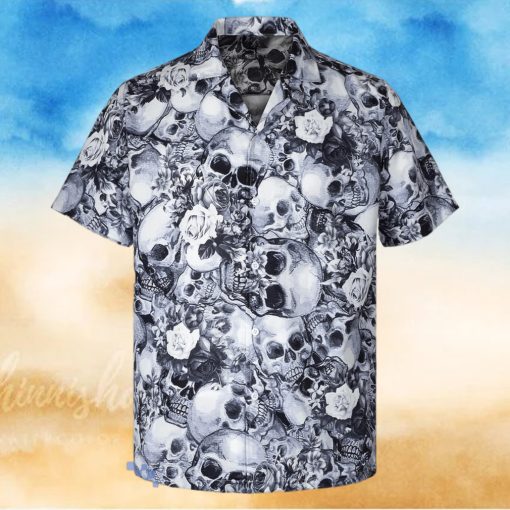 3D White Floral Skull Short Sleeve Summer Beach Hawaiian