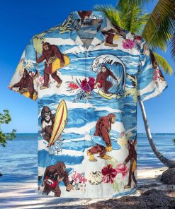 3D god zilla Loves Surfing Short Sleeve Summer Beach Hawaiian Shirt