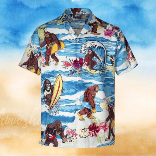 3D god zilla Loves Surfing Short Sleeve Summer Beach Hawaiian Shirt