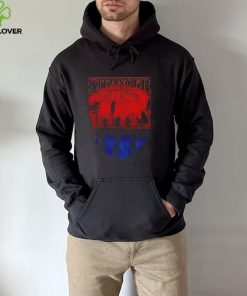 Stranger Things Lucas Mike Eleven Dustin and Will riding their bicycles above the Upside Down hoodie, sweater, longsleeve, shirt v-neck, t-shirt