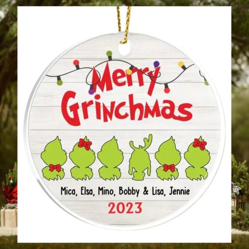 Personalized Grinch Family With Name Christmas Ceramic Ornament