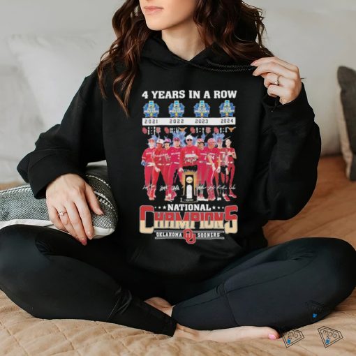 4 year in a row 2021 2022 2023 2024 national champions Oklahoma Sooners signatures shirt