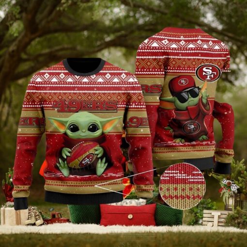 49ers Ugly Christmas Sweater Baby Yoda Hugging Ball San Francisco 49ers Gift