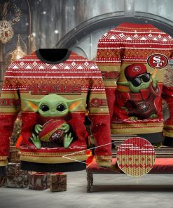 49ers Ugly Christmas Sweater Baby Yoda Hugging Ball San Francisco 49ers Gift