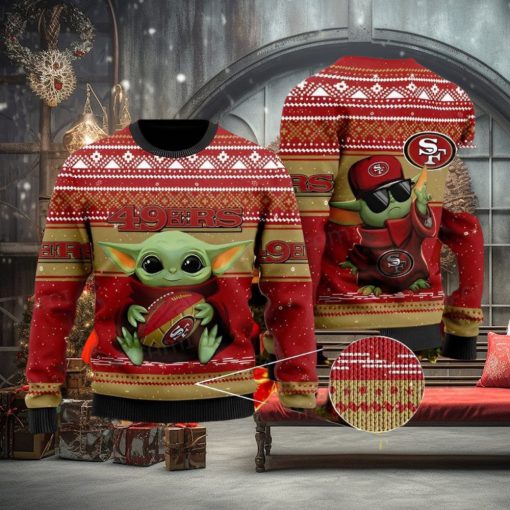 49ers Ugly Christmas Sweater Baby Yoda Hugging Ball San Francisco 49ers Gift