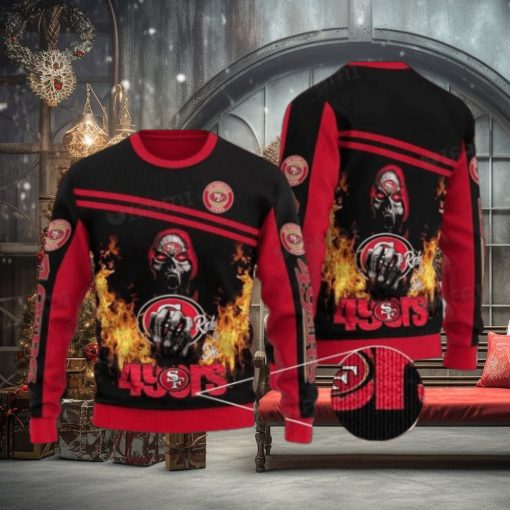 49ers Ugly Sweater Fire Death Holding Logo Ride On Die San Francisco 49ers Gift
