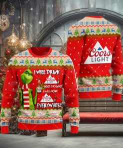 Coors Light Beer Grinch I Will Drink Here I Will Drink Everywhere Ugly Christmas Sweater Xmas 3D Printed Christmas Sweater Gift