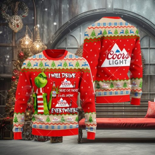 Coors Light Beer Grinch I Will Drink Here I Will Drink Everywhere Ugly Christmas Sweater Xmas 3D Printed Christmas Sweater Gift