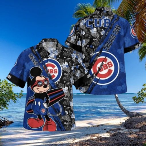 Chicago Cubs Mickey Mouse Floral Short Sleeve Hawaii Shirt
