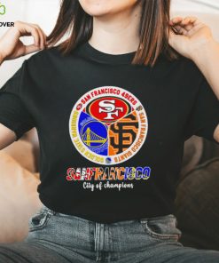 San Francisco city of Champions San Francisco 49ers San Francisco Giants Golden State Warriors 3 teams sports circle logo shirt 2 San Francisco city of Champions San Francisco 49ers San Francisco Giants Golden State Warriors 3 teams sports circle logo shirt