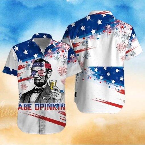 4th Of July Abe Drinking Hawaiian Shirt