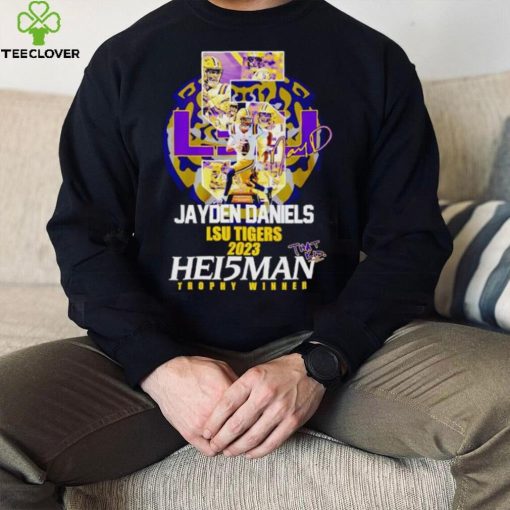 5 Jayden Daniels LSU Tigers 2023 Hei5man trophy winner signature hoodie, sweater, longsleeve, shirt v-neck, t-shirt