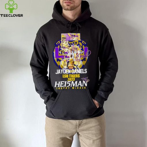 5 Jayden Daniels LSU Tigers 2023 Hei5man trophy winner signature hoodie, sweater, longsleeve, shirt v-neck, t-shirt