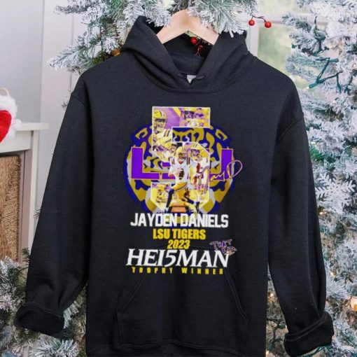 5 Jayden Daniels LSU Tigers 2023 Hei5man trophy winner signature hoodie, sweater, longsleeve, shirt v-neck, t-shirt