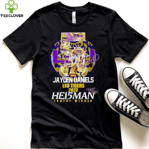 5 Jayden Daniels LSU Tigers 2023 Hei5man trophy winner signature hoodie, sweater, longsleeve, shirt v-neck, t-shirt