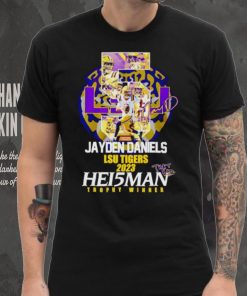 5 Jayden Daniels LSU Tigers 2023 Hei5man trophy winner signature hoodie, sweater, longsleeve, shirt v-neck, t-shirt