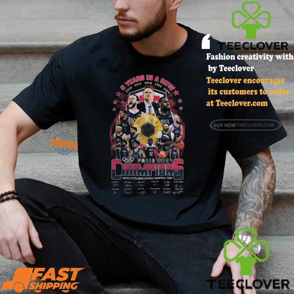 5 Years In A Row 2008 2012 2016 2020 2024 Paris 2024 Champions USA Men’s National Basketball Team T Shirt 5 Years In A Row 2008 2012 2016 2020 2024 Paris 2024 Champions USA Men’s National Basketball Team T Shirt