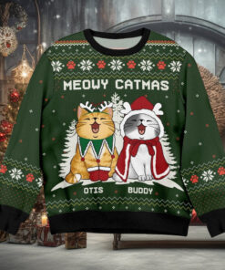 Personalized Cat Meowy Catmas Ugly Christmas Sweater