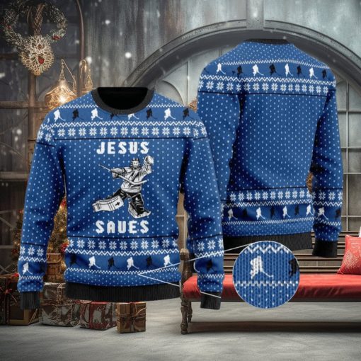 Hockey Jesus Saves Ugly Christmas Sweater