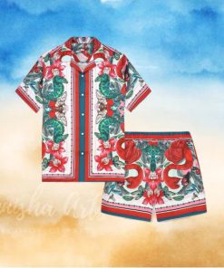 Flamingo Tiki Tropical Flowers Hawaiian Shirt And Short