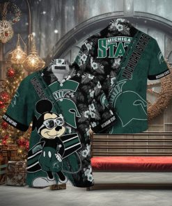 NCAA Michigan State Spartans Hawaiian Shirt Mickey And Floral Pattern