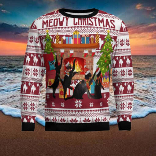 Black Cat Christmas Dancing Ugly Christmas Sweater