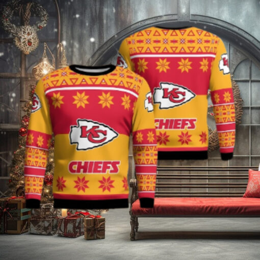 Kansas City Chiefs Logo Big Snowflake Pattern Ugly Christmas Sweater