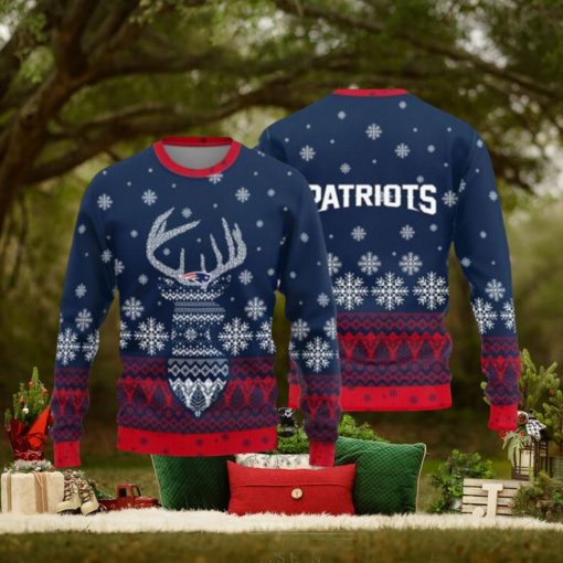 New England Patriots Logo Knitted Reindeer Ugly Christmas Sweater