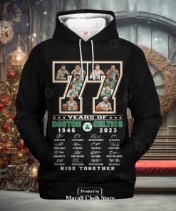 77 Years Of Boston Celtics 1946 2023 Signatues Rise Together Jogger Hoodie Sweatshirt 3D