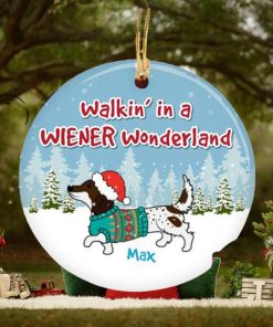 Dachshund Christmas Walkin’ in a Wiener Wonderland Custom Name 2023 Holiday Gifts For Dog Lovers Christmas Decorations Ornament