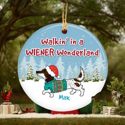 Dachshund Christmas Walkin’ in a Wiener Wonderland Custom Name 2023 Holiday Gifts For Dog Lovers Christmas Decorations Ornament